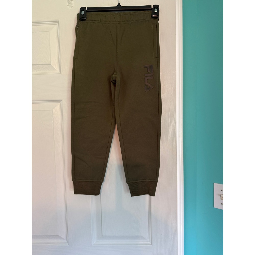 Fila Boys Olive Green Fleece Lined Jogger Sweatpants Size 5/6 Logo Athletic Pant
